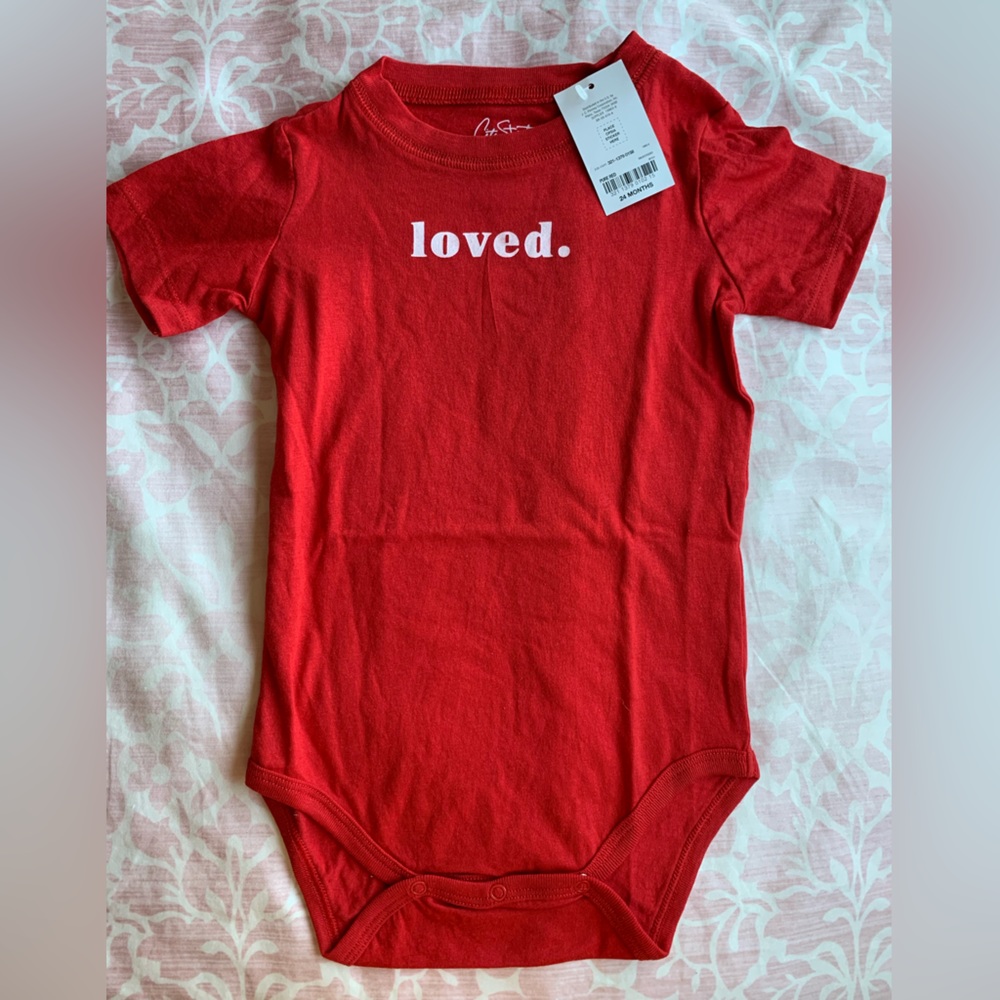 “loved” bodysuit, red